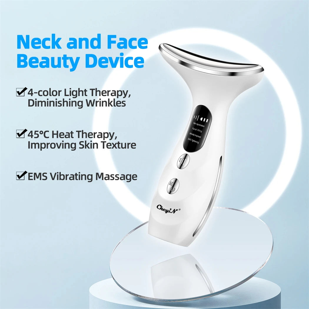 LED Face & Neck Lifting Massager – 4 Color Light Therapy & Skin Tightening Device