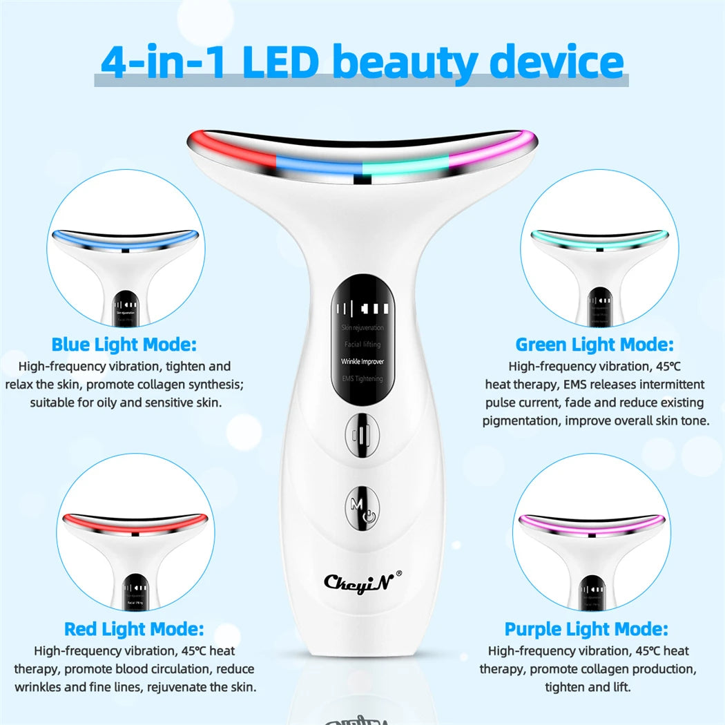 LED Face & Neck Lifting Massager – 4 Color Light Therapy & Skin Tightening Device