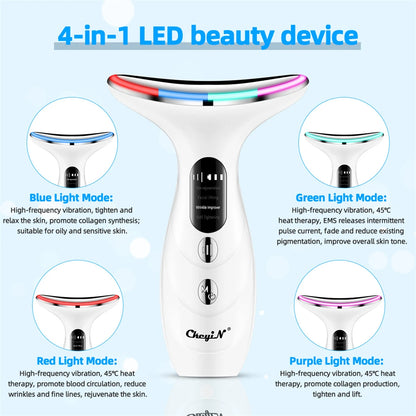LED Face & Neck Lifting Massager – 4 Color Light Therapy & Skin Tightening Device